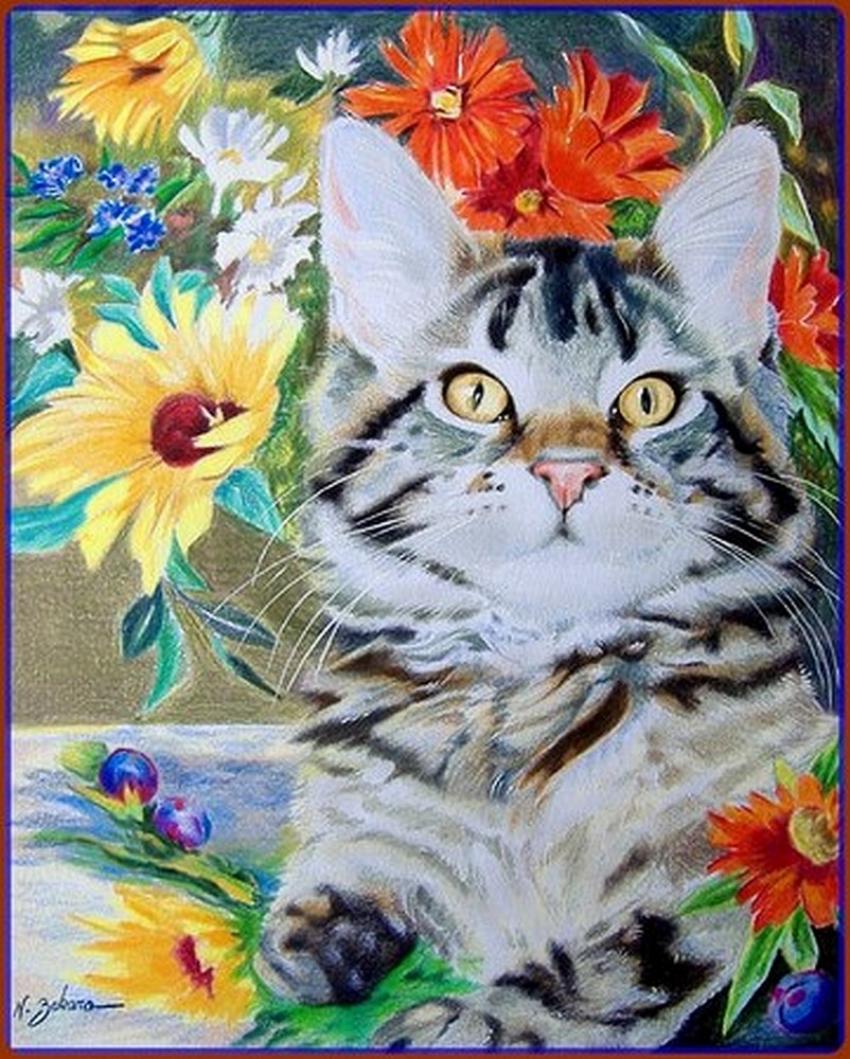 Chat en fleur